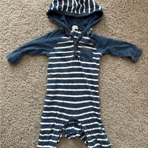 Splendid Striped Blue and White Hooded Baby Romper 3-6 months
